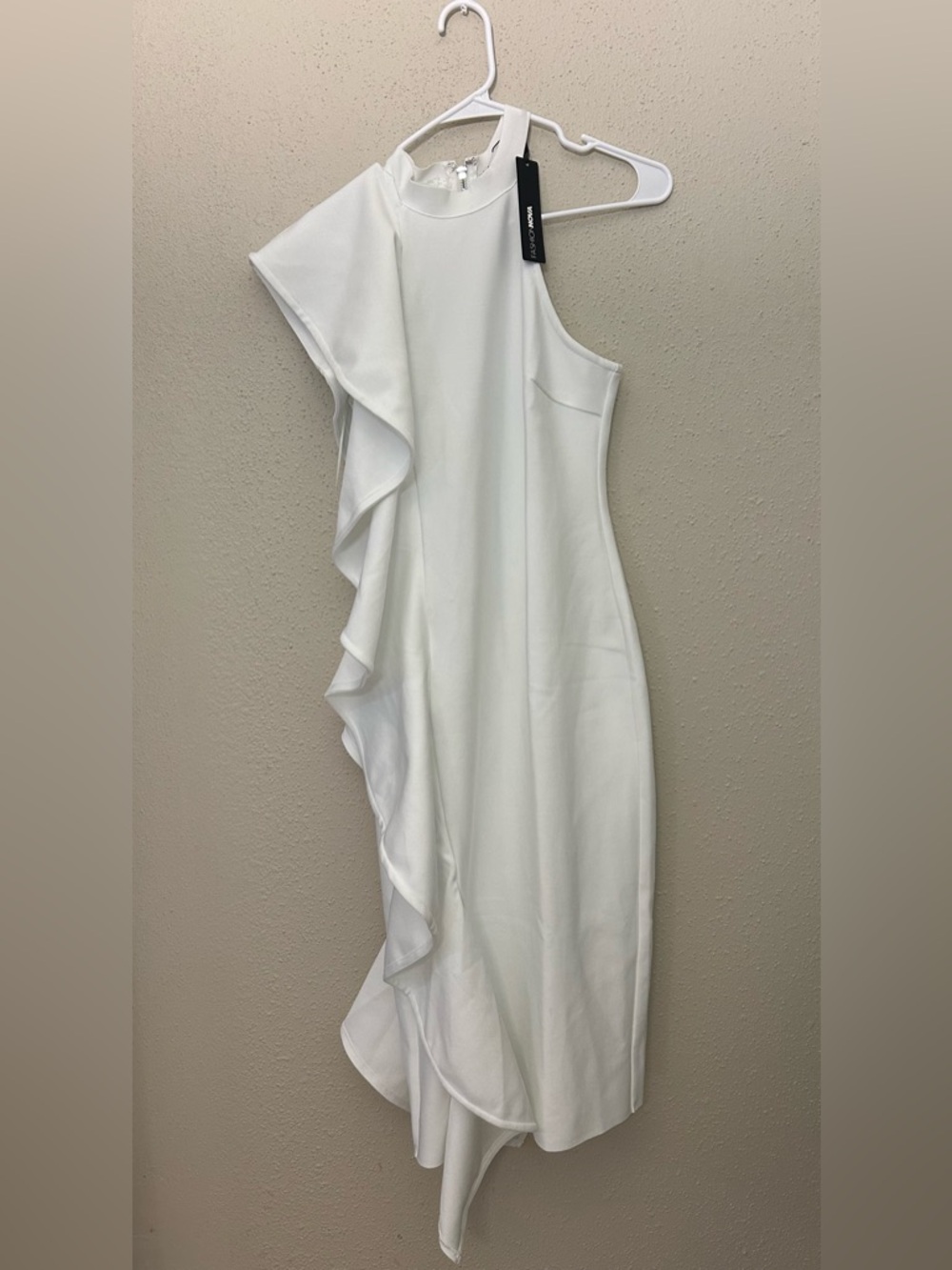 Fashion Nova White One-Shoulder Ruffle Midi Dress - Picture 3 of 7